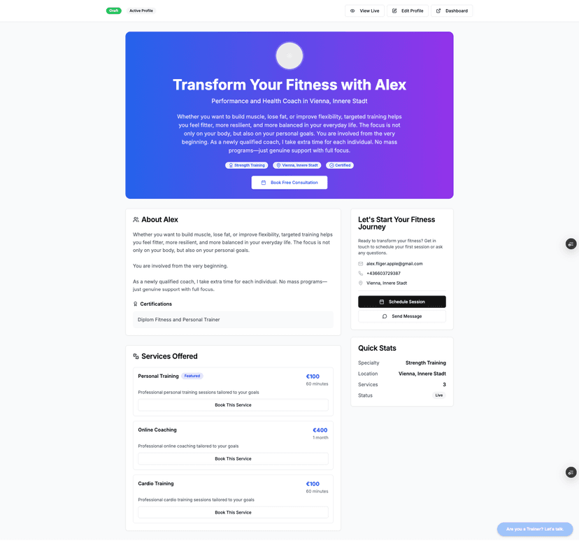 Personal trainer website builder