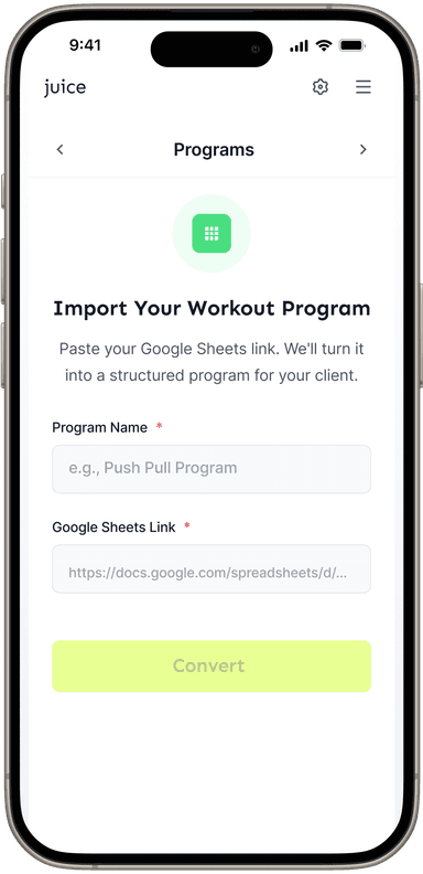 Import workout program screen