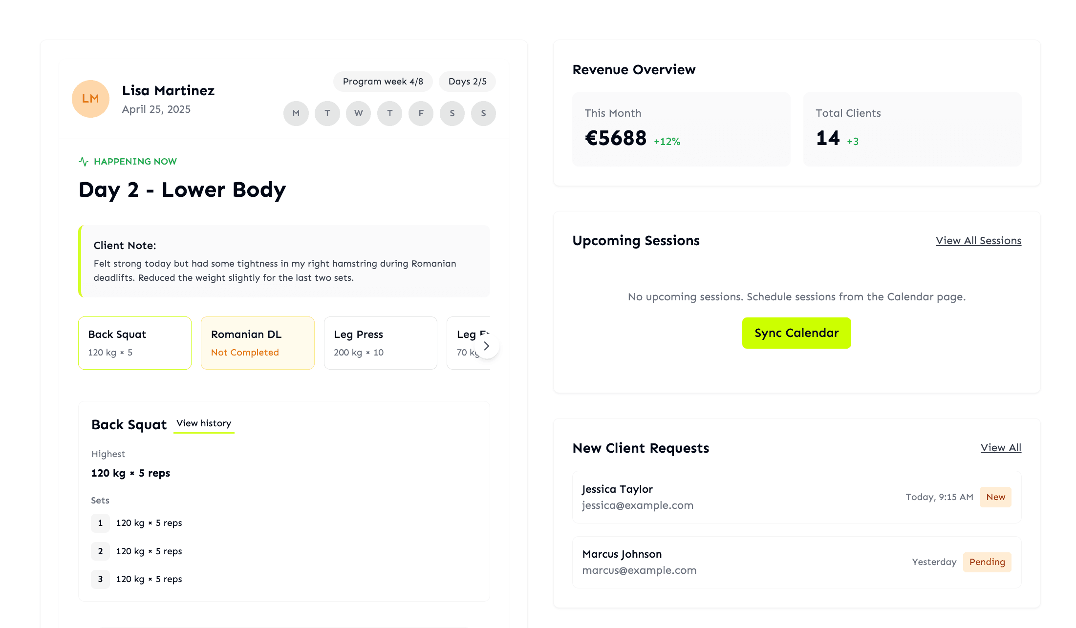 Juice Dashboard Interface for Coaches
